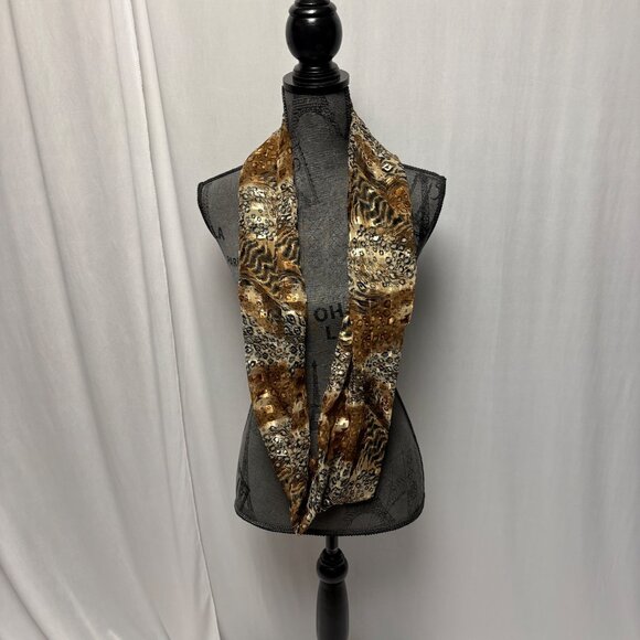 Animal Print Infinity Scarf Lightweight Silky Brown Black Fashion Accessory - Picture 2 of 6